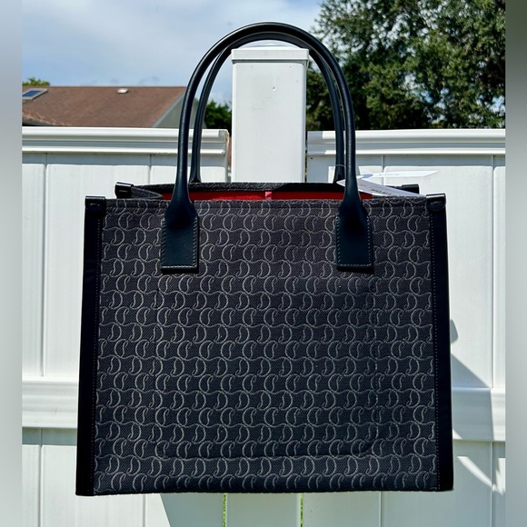 CHRISTIAN LOUBOUTIN BY MY SIDE E/W LARGE TOTE SHOULDER BAG BLACK CL MONOGRAM NEW - Picture 9 of 16